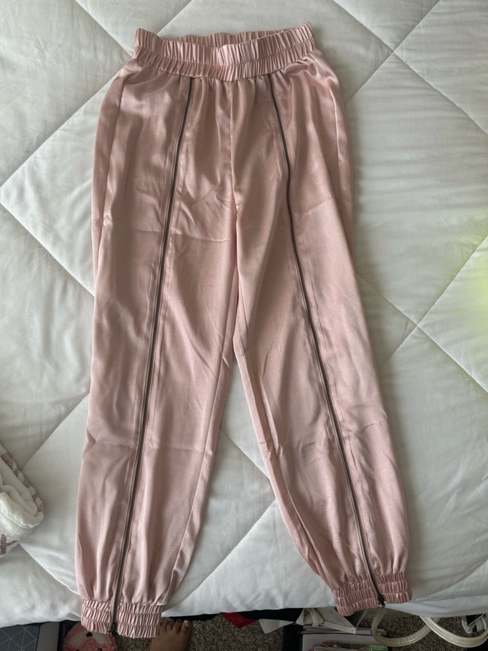 Fashion Nova Satin Track Joggers in Light Pink - Picture 2 of 5